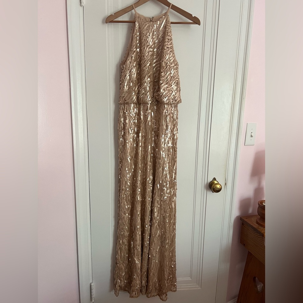 Anthropology BHLDN Donna Morgan Alana rose gold sequin dress